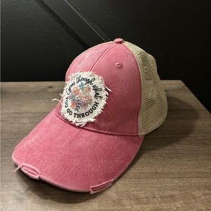 Pink rustic trucker hat with floral design! Only worn twice.